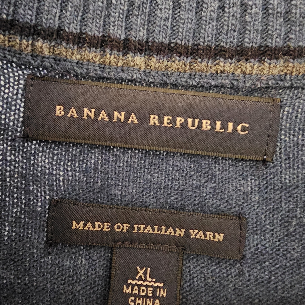 Banana Republic Blue Button Mock Sweater Merino Wool Nylon Blend Men' Size XL - Picture 3 of 8